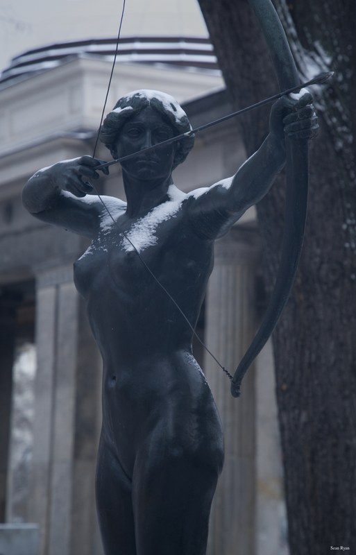 Berlin Statues In Snow - SA707055.editted-Female-Archer-by-F-Lepcke-statue-Pergamon-museum