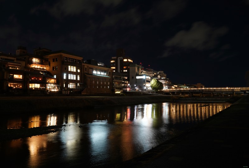 Kyoto - Kamo River By Night Between Bridges - SA701675.editted