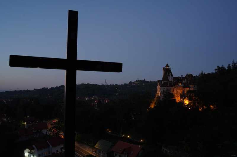 Crucea Bran and Bran Castle by blue hour.